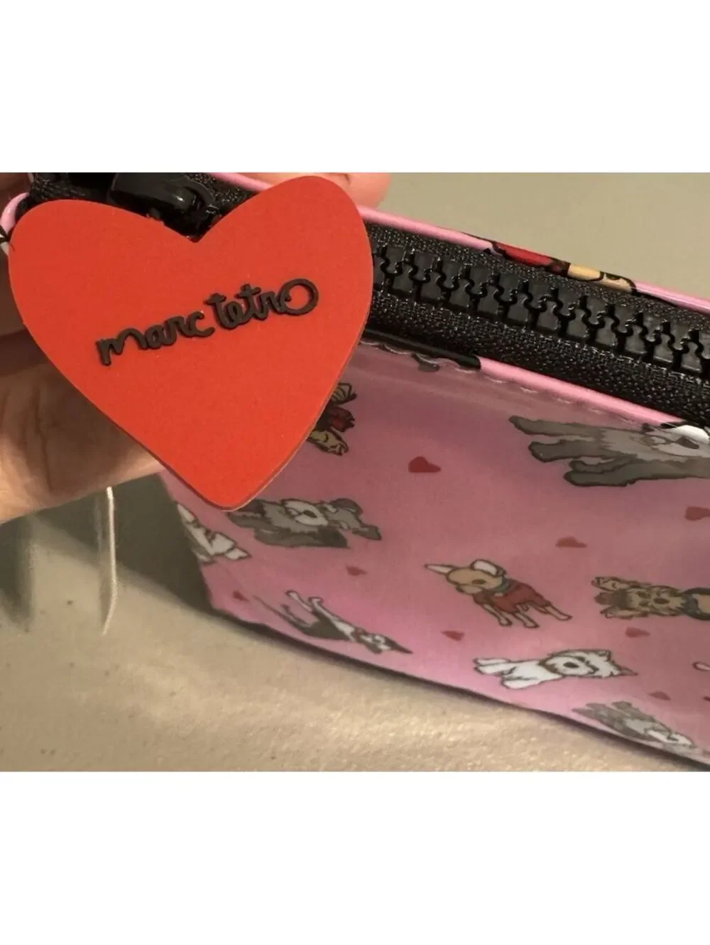 Marc Tetro Pink Dog Print Zip Makeup Cosmetic Bag Case Chihuahua Boston Terrier